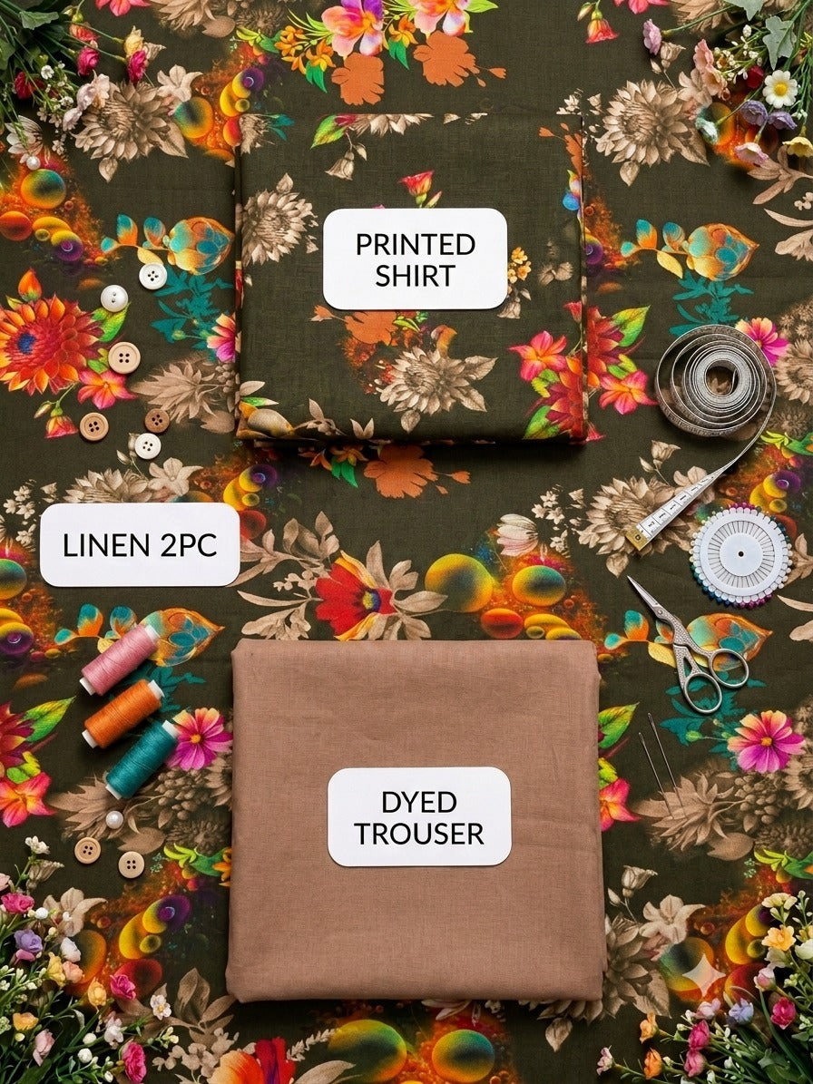Olive Garden Floral Linen 2PC Suit