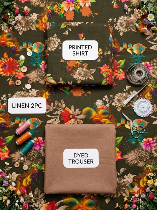 Olive Garden Floral Linen 2PC Suit