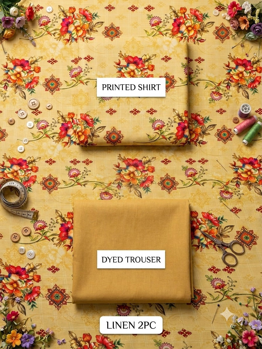 Premium Linen 2-Piece Printed Shirt & Dyed Trouser