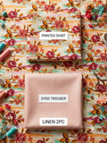 Elegant Floral Printed Linen 2-Piece Suit with Dyed Trouser
