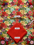 Vibrant Floral Printed Linen 2-Piece Suit with Red Dyed Trouser