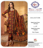 Digital Linen All Over Printed 3-Piece Suit (Maroon / Dark Brown)